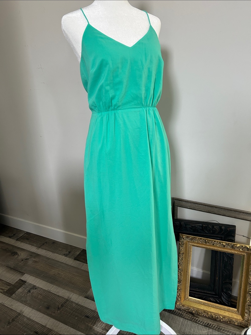 J. Crew Spaghetti-Strap V-Neck Maxi Dress in Aqua Green